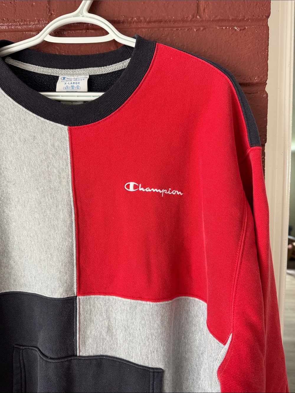 Champion Men’s Colorblock Crewneck Sweatshirt - Red/Gray/Black - Picture 3 of 9